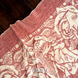 Vintage Golden Dawn 100% Wool Blanket Pink Rose Floral Reversible 50s 1950s Rare