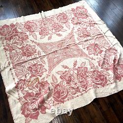 Vintage Golden Dawn 100% Wool Blanket Pink Rose Floral Reversible 50s 1950s Rare