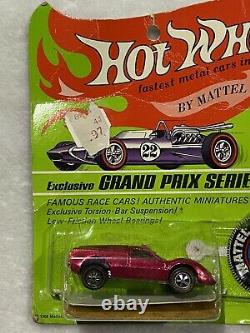 Vintage Hot Wheels Redlines Carded 1967 Ford J Car ROSE with Button RARE