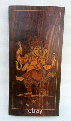 Vintage Old Rare Fine Rose Wood Hindu God Ganesha Stunning Standing Figure Panel