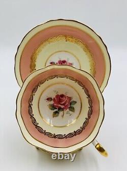 Vintage PARAGON PINK GOLD Teacup & Saucer CABBAGE ROSE RARE