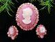 Vintage Rare Juliana Rose Pink Cameo Brooch & Earrings Set Book Piece