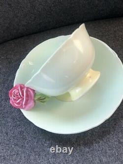 Vintage RARE Paragon ROSE HANDLE TEACUP Cup AND SAUCER Pale Green