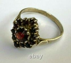 Vintage Rare Bohemian Solid Silver Gold Plated Rose Garnets Ladies Ring