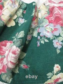 Vintage Rare Ralph Lauren Green Pink Rose Floral Ruffled Bedskirt Queen