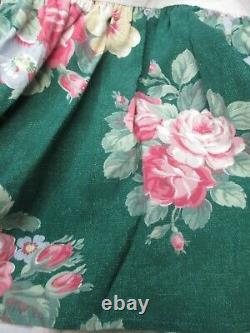 Vintage Rare Ralph Lauren Green Pink Rose Floral Ruffled Bedskirt Queen
