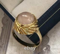 Vintage Ring Gold 333 14K Rose Quartz Women's Jewelry Europ Pink Rare Old 20th