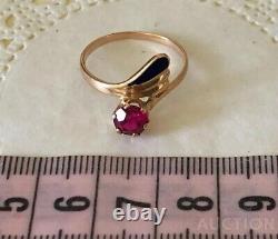 Vintage Ring Gold 583 14K Ruby Enamel Women's Jewelry Soviet USSR Rare Old 20th