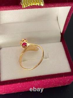 Vintage Ring Gold 583 14K Ruby Enamel Women's Jewelry Soviet USSR Rare Old 20th