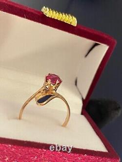 Vintage Ring Gold 583 14K Ruby Women's Jewelry Soviet Enamel USSR Rare Old 20th