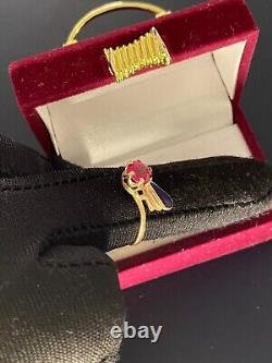 Vintage Ring Gold 583 14K Ruby Women's Jewelry Soviet Enamel USSR Rare Old 20th