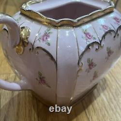 Vintage Sadler England Cube Teapot Petite Pink Roses Chintz Gold Trim #1936 Rare