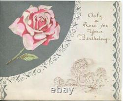 Vintage Silver Pink Rose Flower Sepia House 1930's Rare Birthday Greeting Card