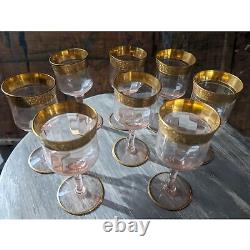 Vintage Tiffin Elegant Glass'Rambler Rose' Pink Optic Glasses Set of 8, RARE