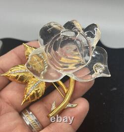Vintage Ultra Rare Gold tone Enormous Lucite jelly belly rose flower pin brooch