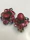 Vintage Verified Rare Regency Rose Stone With Pink/red Stones Clip On Earrings