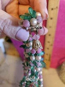 Vtg 40s Rare French Givre Pink Green Glass W Pearls Necklace