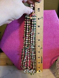 Vtg 40s Rare French Givre Pink Green Glass W Pearls Necklace