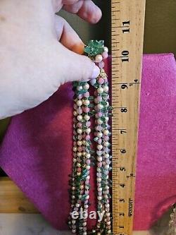 Vtg 40s Rare French Givre Pink Green Glass W Pearls Necklace