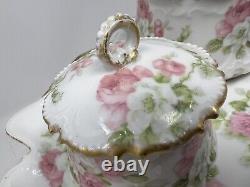 Vtg 4pc Limoges Old Abbey Pink Rose Porcelain Vanity Dresser Set Rare