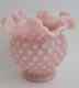 Vtg Rare 1954 Fenton Pastel Rose Pink Milk Glass Hobnail Ruffled Bowl Freeuship