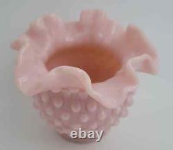 Vtg RARE 1954 Fenton Pastel Rose Pink Milk Glass Hobnail Ruffled Bowl FREEUSHIP