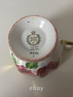 Vtg Rare Queen Anne PINK CABBAGE ROSE FLORAL CUP & SAUCER Heavy Gold Gilding