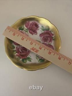 Vtg Rare Queen Anne PINK CABBAGE ROSE FLORAL CUP & SAUCER Heavy Gold Gilding