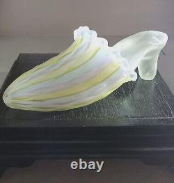 Vtg Rare Ruffled Glass Slipper Diamond Pattern Blue Yellow And Pink