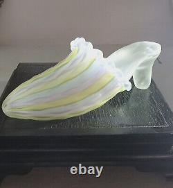 Vtg Rare Ruffled Glass Slipper Diamond Pattern Blue Yellow And Pink