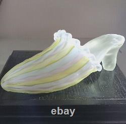 Vtg Rare Ruffled Glass Slipper Diamond Pattern Blue Yellow And Pink