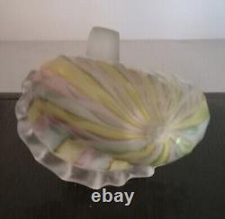 Vtg Rare Ruffled Glass Slipper Diamond Pattern Blue Yellow And Pink