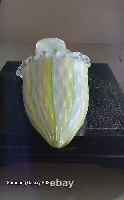 Vtg Rare Ruffled Glass Slipper Diamond Pattern Blue Yellow And Pink