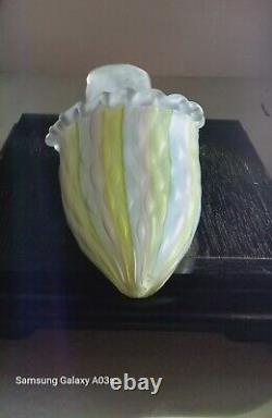 Vtg Rare Ruffled Glass Slipper Diamond Pattern Blue Yellow And Pink