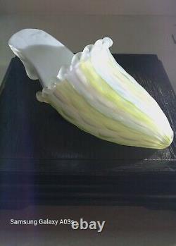 Vtg Rare Ruffled Glass Slipper Diamond Pattern Blue Yellow And Pink