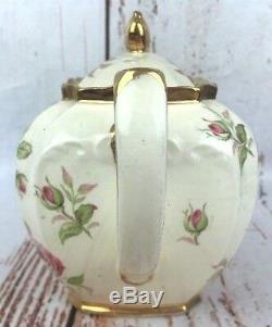 Vtg Sadler Cube Teapot Cabbage Pink Rose Flowers Gold Trim England 1949 CW Rare