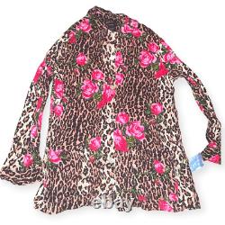 Womens Nick & Nora Pajama Set Sleepwear L leopard roses RARE