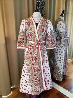 Womens RARE Vintage Retro 50's 60's Rose Quilted Wrap Bathrobe Housecoat