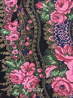Y2K Betsey Johnson Dress In Pink Rose Floral Pattern On Black Background RARE L