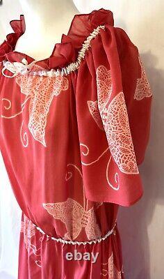 Yves Saint Laurent Lingerie Vitg 70's Rare Semi Sheer Butterflies Rose Dress