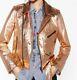 Zara Metallic Leather Biker Jacket Coat Blazer Rose Gold Size Small New. Rare